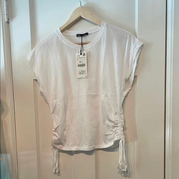 NWT Zara White Ruched Women Top - Picture 1 of 6